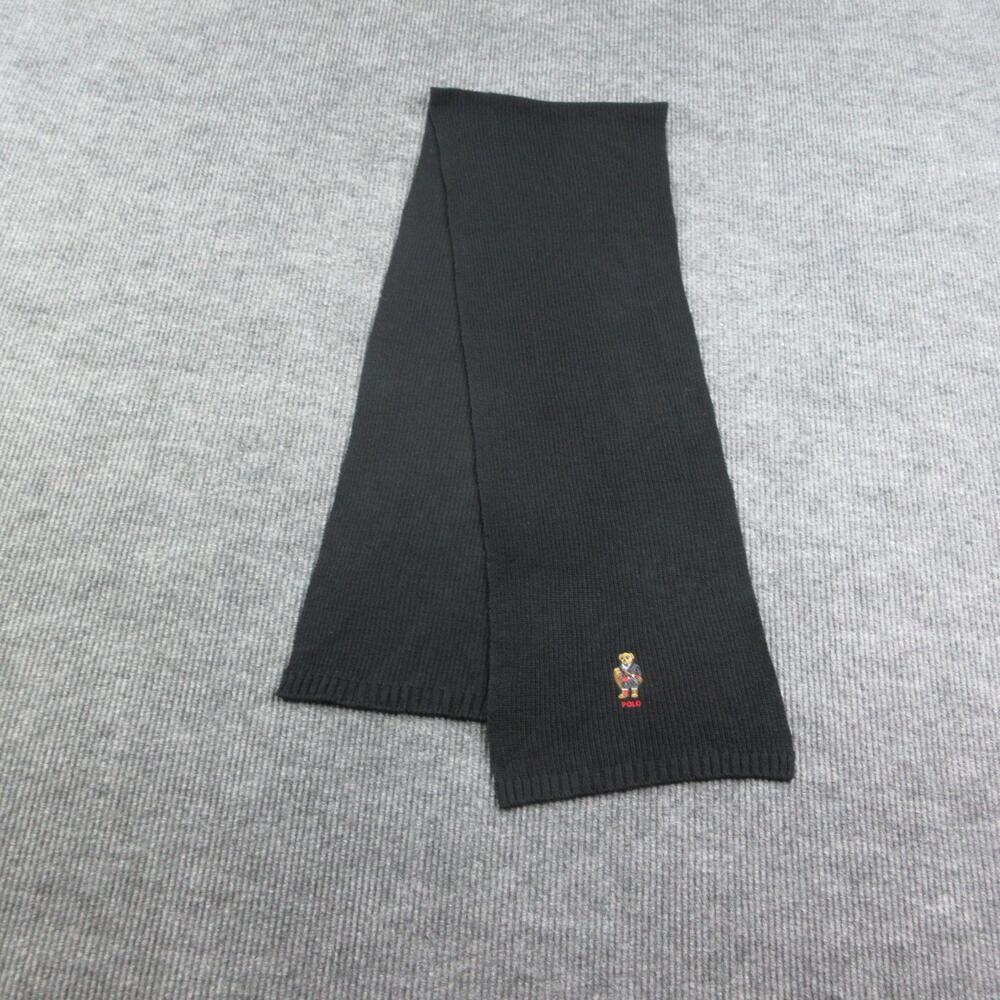 Polo Ralph Lauren Scarf Mens One Size Black Wool Knit Bear Embroidered NWT